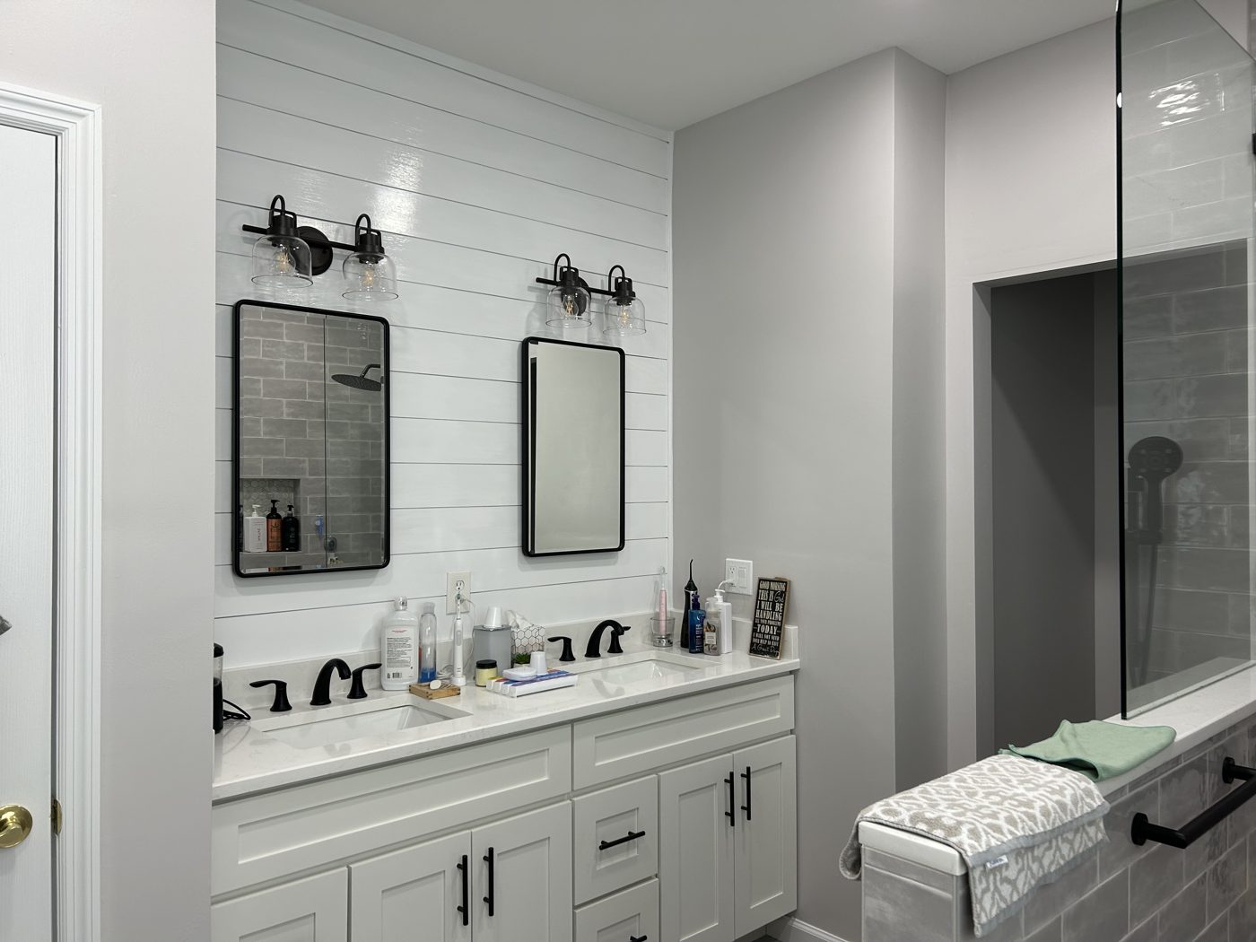 Bathroom with refinished vanity